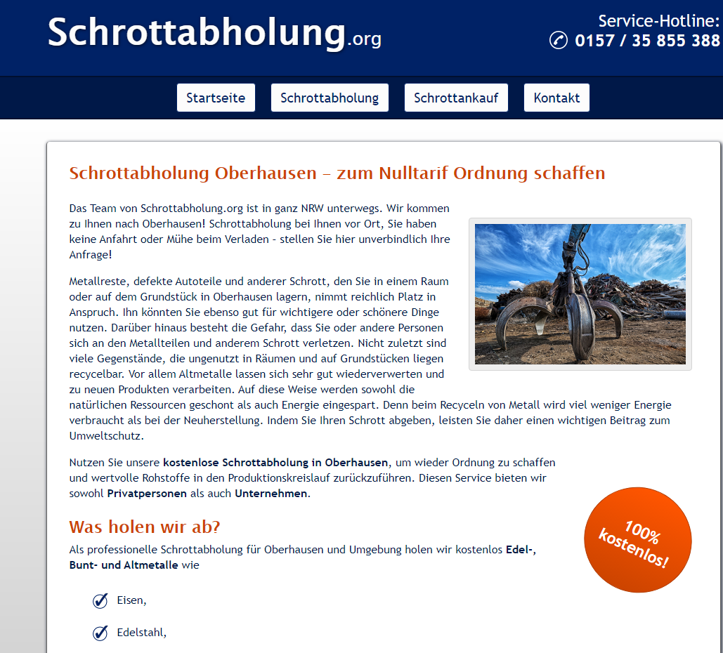 Schrottankauf in Bochum Barzahlung bei Abholung Schrottabholung.org