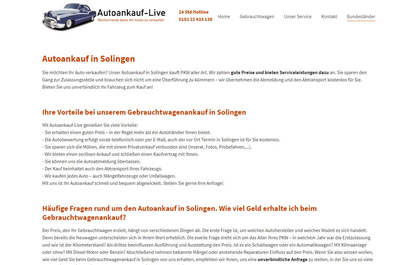 Autoankauf Solingen – ist Ihr Partner für den Gebrauchtwagen-Verkauf in Solingen und Umgebung